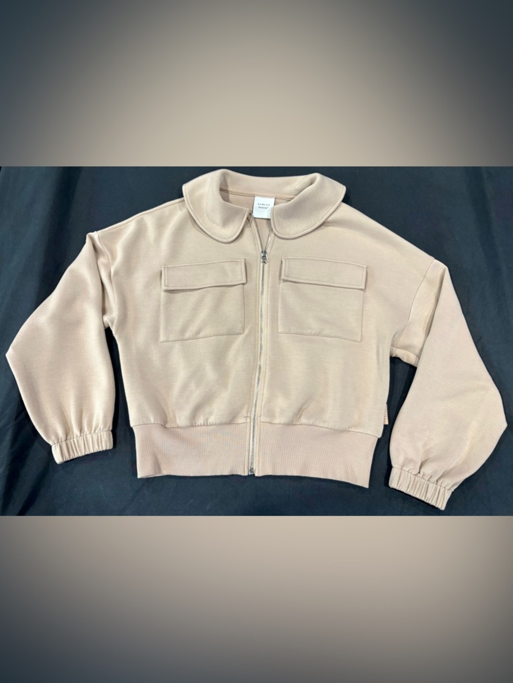 Varley DoubleSoft Womens XS Beige Full Zip Collared Jacket Cropped Pockets